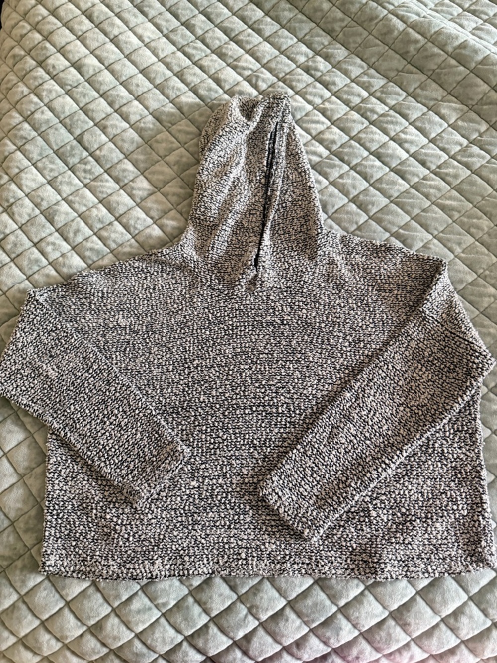 Ambiance Black and White Marled Knit Hooded Cardigan